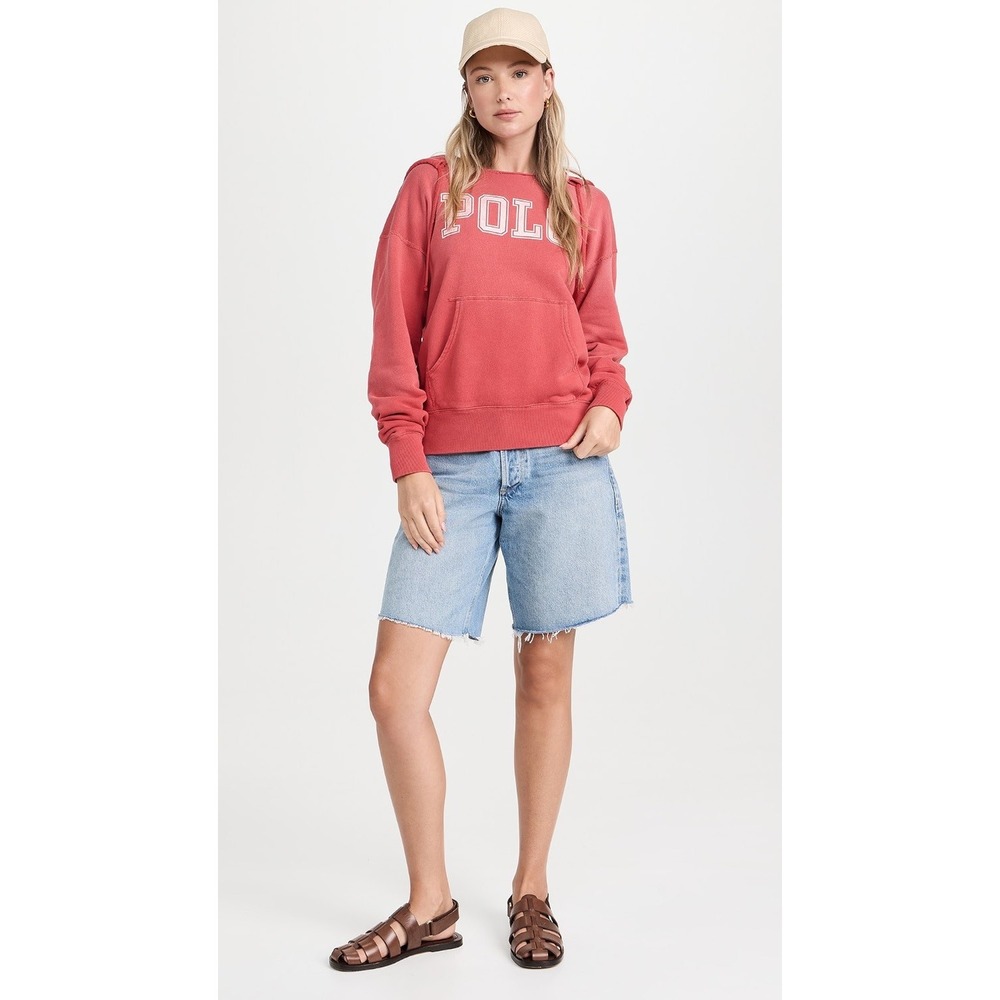 Polo Ralph Lauren Womens‎ Split-Neck Fleece Hoodie Red Logo Sweatshirt Small